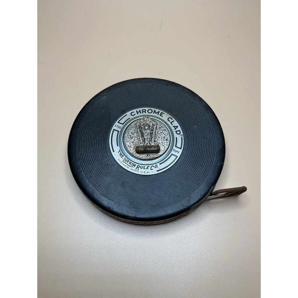Vintage Lufkin Rule Co. Chrome Clad Anchor 100 FT Steel Tape Hand Wind